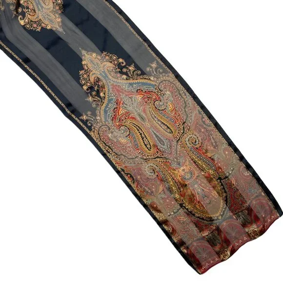 Echo Silk Scarf Paisley Oblong Rectangle 54"x11" Maroon Red Blue Taupe Black - Picture 6 of 10